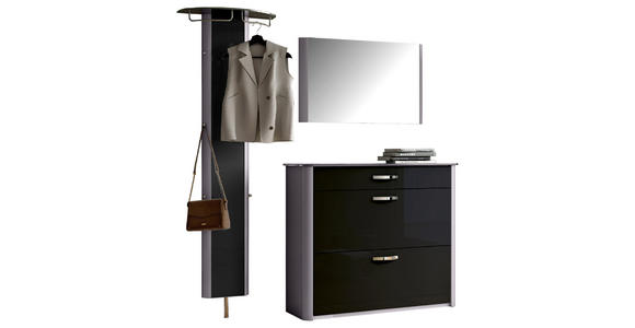 GARDEROBE 3-teilig  in 200/192/34 cm  - Schwarz/Alufarben, Design, Glas/Holzwerkstoff (200/192/34cm) - Moderano