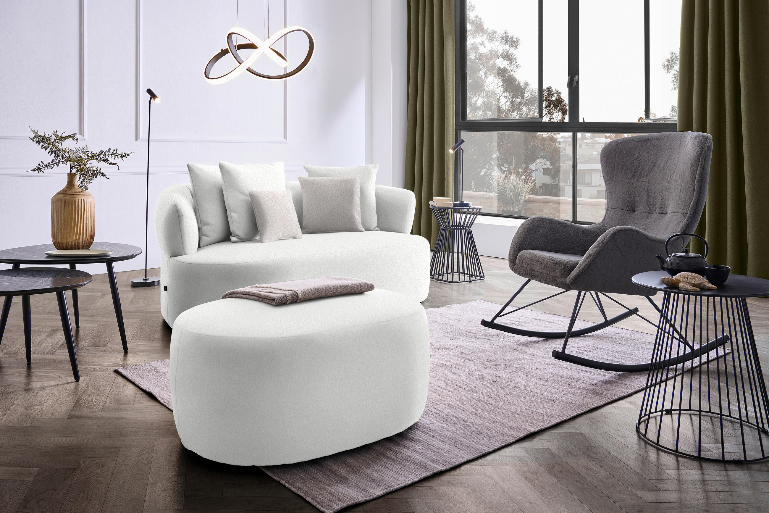 2-SITZER-SOFA in Bouclé Creme  - Creme/Schwarz, MODERN, Kunststoff/Textil (177/86/105cm) - Hom`in