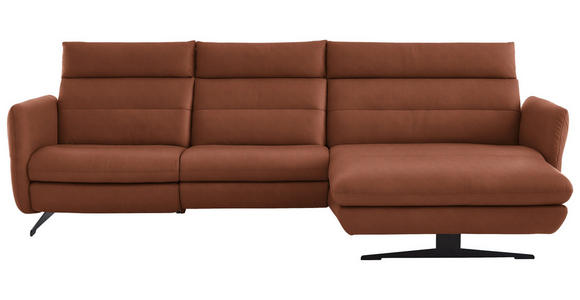 ECKSOFA in Echtleder Cognac 300/157 cm - Cognac/Schwarz, Design, Leder/Metall (300/157cm) - Dieter Knoll