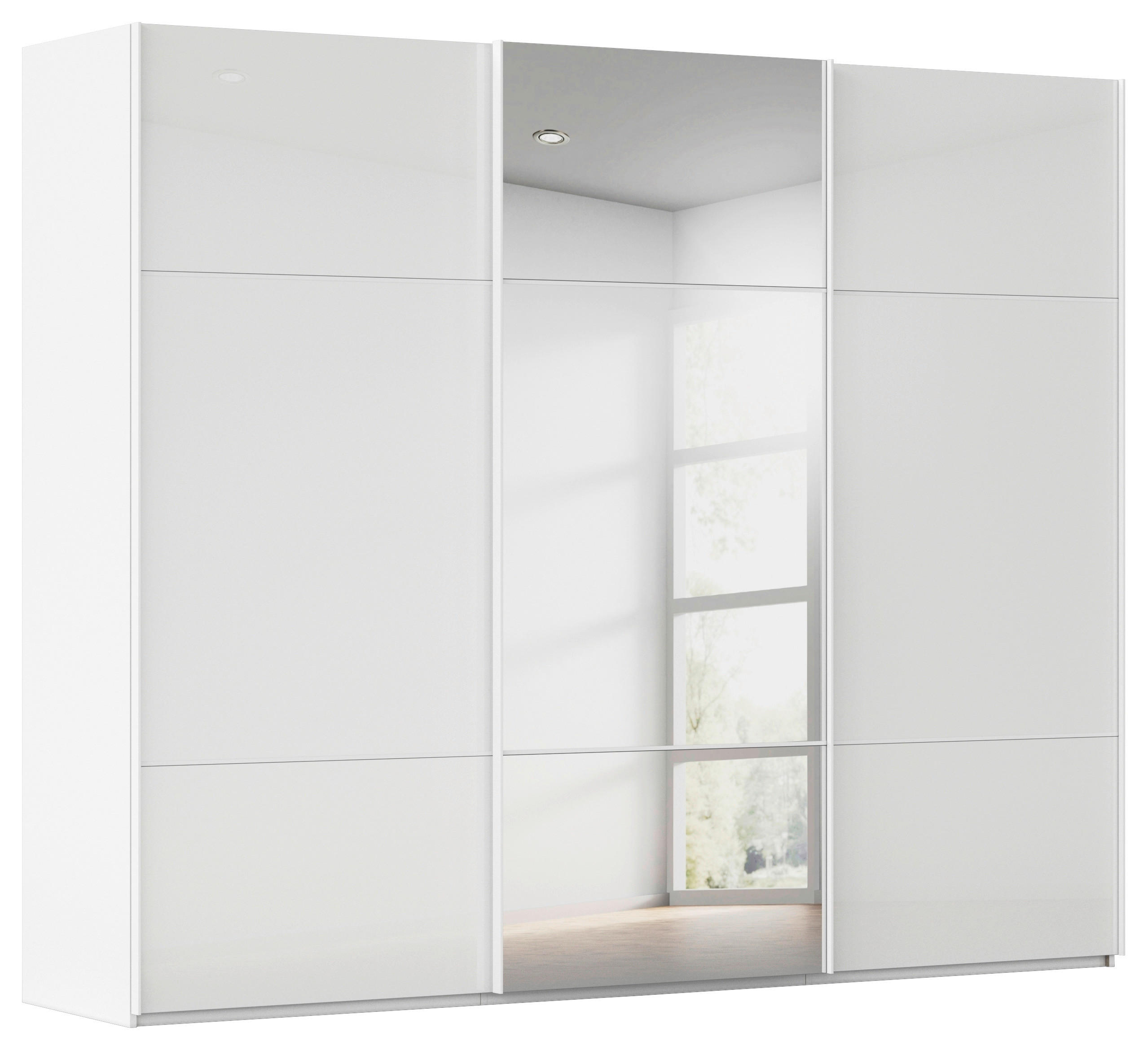 SCHWEBETÜRENSCHRANK 301/223/68 cm 3-türig Weiß  - Weiß, KONVENTIONELL, Glas/Holzwerkstoff (301/223/68cm) - Novel