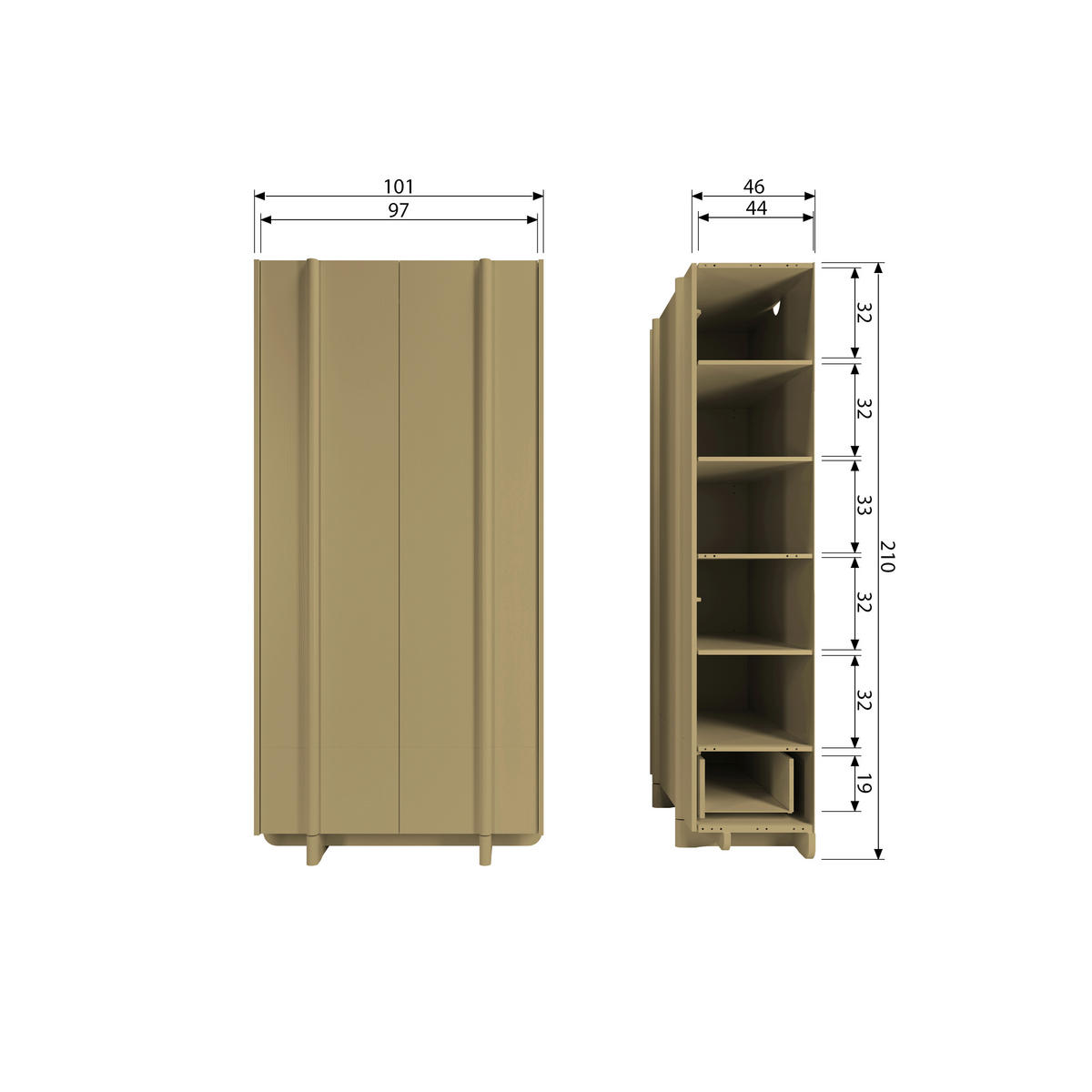 GARDEROBENSCHRANK Basu  in 101/210/46 cm  - Grün, Design, Holz (101/210/46cm) - Livetastic