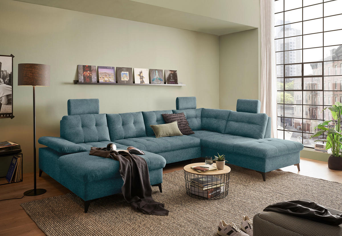 WOHNLANDSCHAFT in Webstoff Blau  - Blau/Schwarz, Konventionell, Kunststoff/Textil (170/324/218cm) - MID.YOU