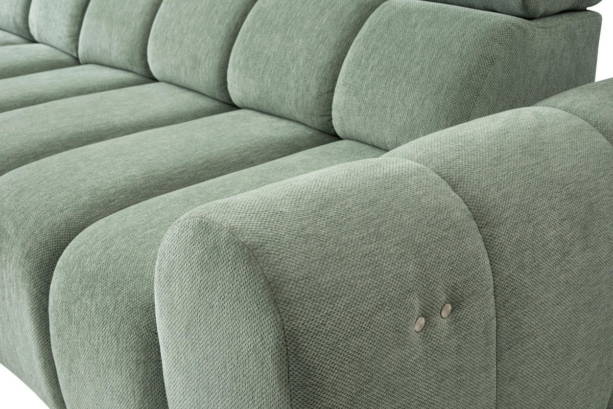 ECKSOFA Salbeigrün Chenille Bettkasten, Rücken echt, Kopfteilverstellung, Sitzvorzug  - Salbeigrün/Schwarz, Design, Kunststoff/Textil (290/152cm) - Stylife