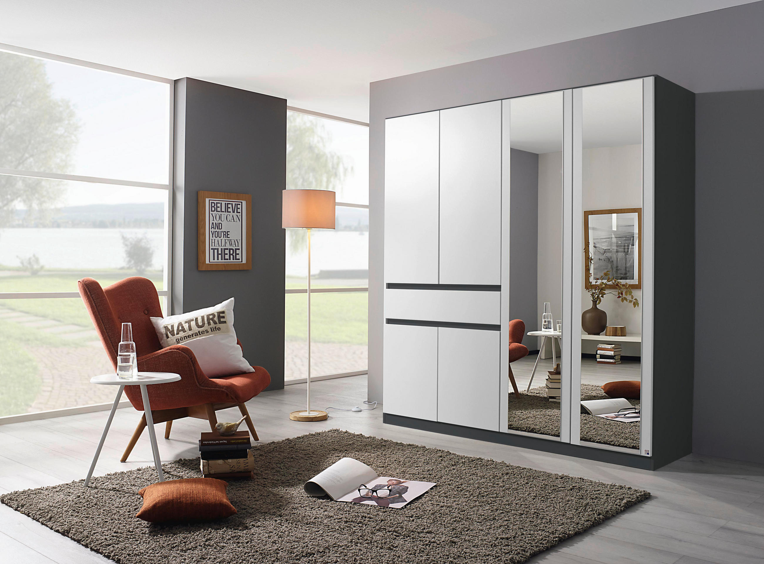 KLEIDERSCHRANK in Grau, Weiss - Weiss/Grau, Design, Glas/Holzwerkstoff (181/197/54cm) - Rauch Möbel