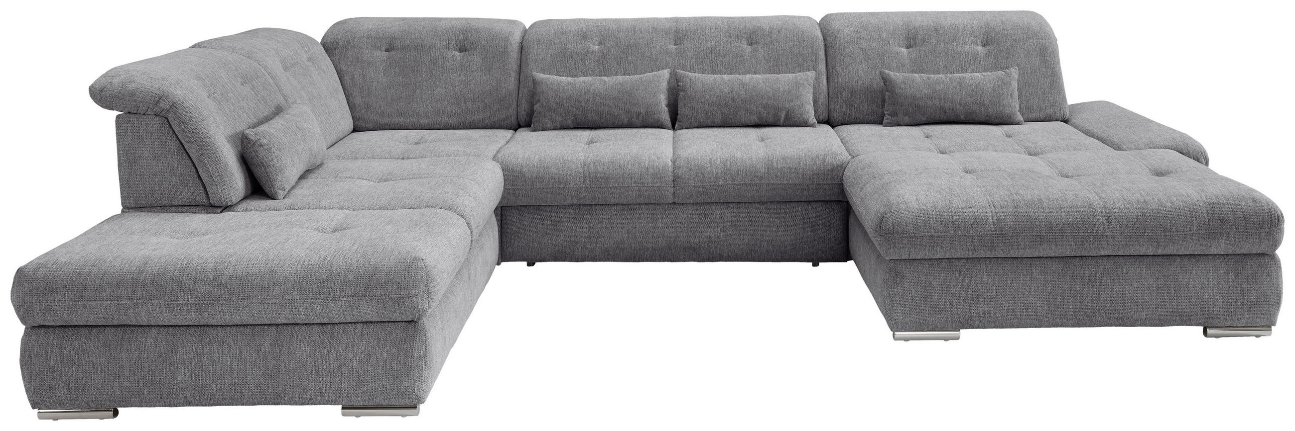WOHNLANDSCHAFT in Chenille Dunkelgrau  - Chromfarben/Dunkelgrau, Modern, Textil/Metall (254/376/195cm) - Livetastic