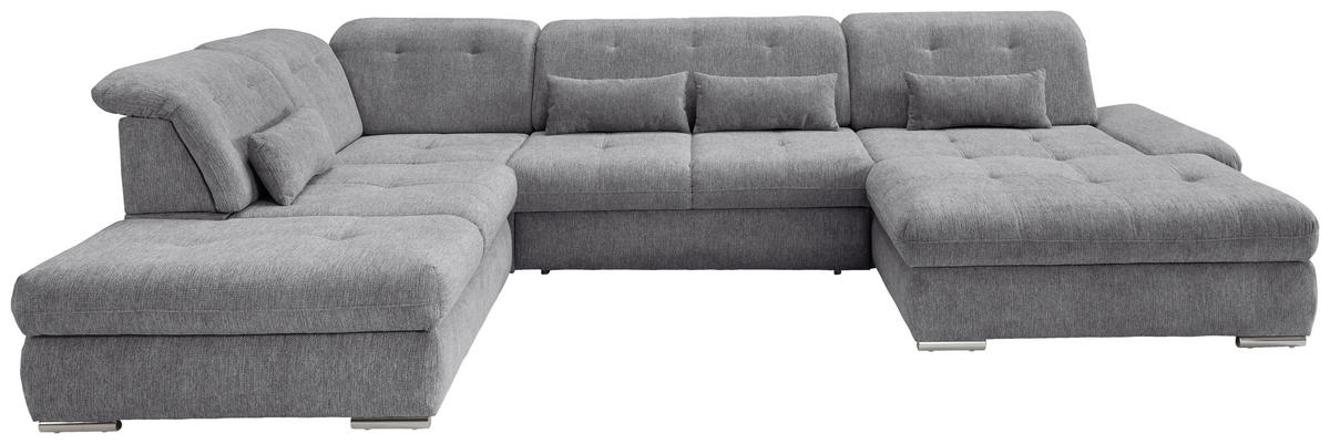 WOHNLANDSCHAFT in Chenille Dunkelgrau  - Chromfarben/Dunkelgrau, Modern, Textil/Metall (254/376/195cm) - Livetastic