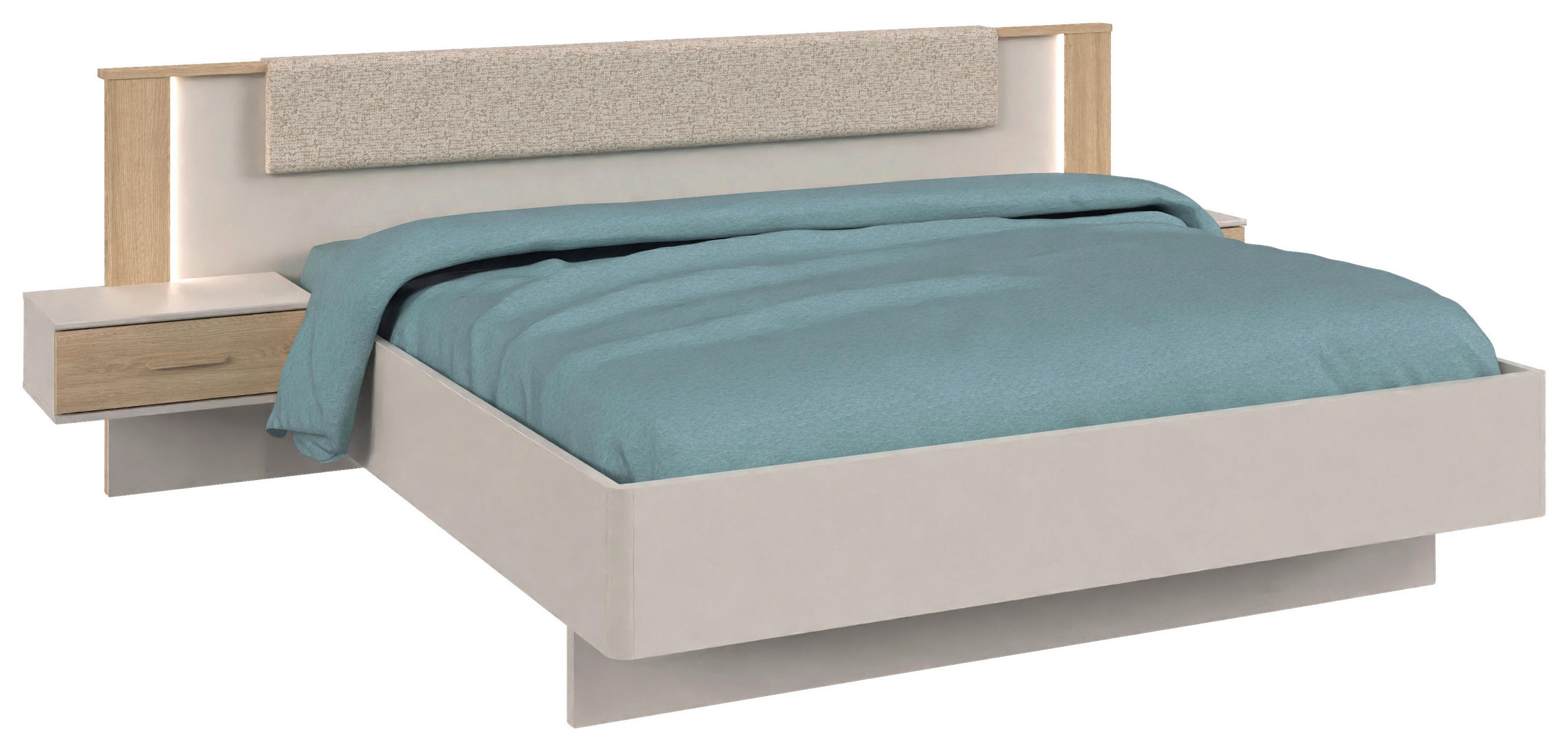 POSTELJNA GARNITURA  180 cm  x  200 cm , leseni material barve hrasta, kašmir  - kašmir/barve hrasta, Konvencionalno, leseni material (180/200cm) - Xora