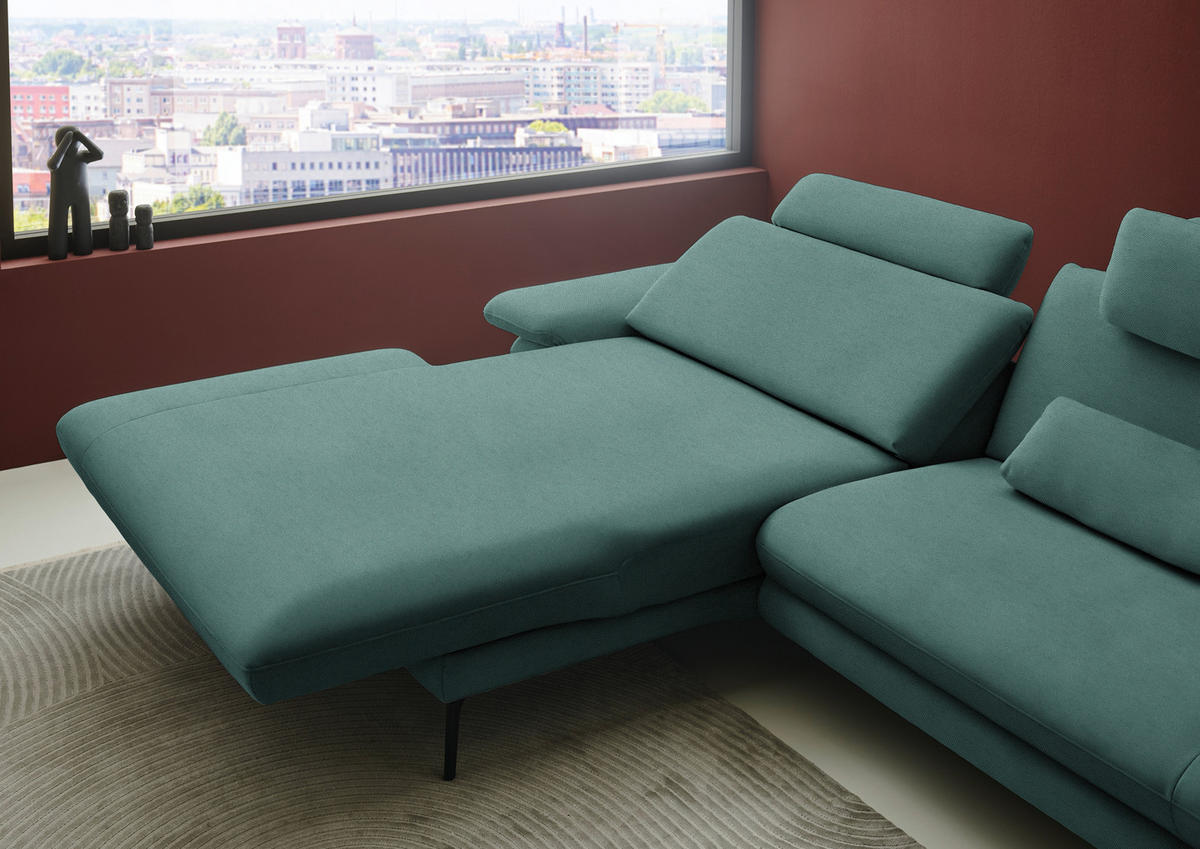 ECKSOFA Chenille, Flachgewebe Opal  - Opal/Schwarz, Design, Textil/Metall (180/284cm) - Dieter Knoll