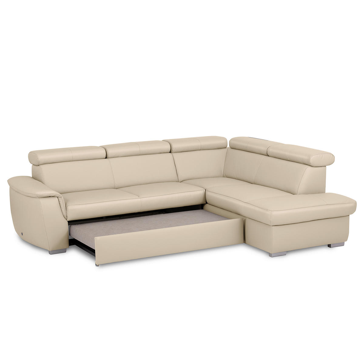 ECKSOFA  in Lederlook Echtleder Grau  - Silberfarben/Grau, Leder/Holz (262/211cm) - Celina Home