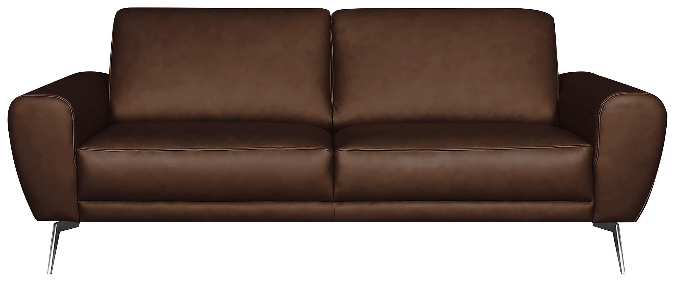 3-SITZER-SOFA in Leder Dunkelbraun  - Chromfarben/Dunkelbraun, Design, Leder/Metall (207/85/92cm) - Livetastic