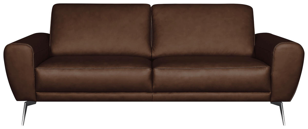 3-SITZER-SOFA Echtleder Dunkelbraun  - Chromfarben/Dunkelbraun, Design, Leder/Metall (207/85/92cm) - Livetastic