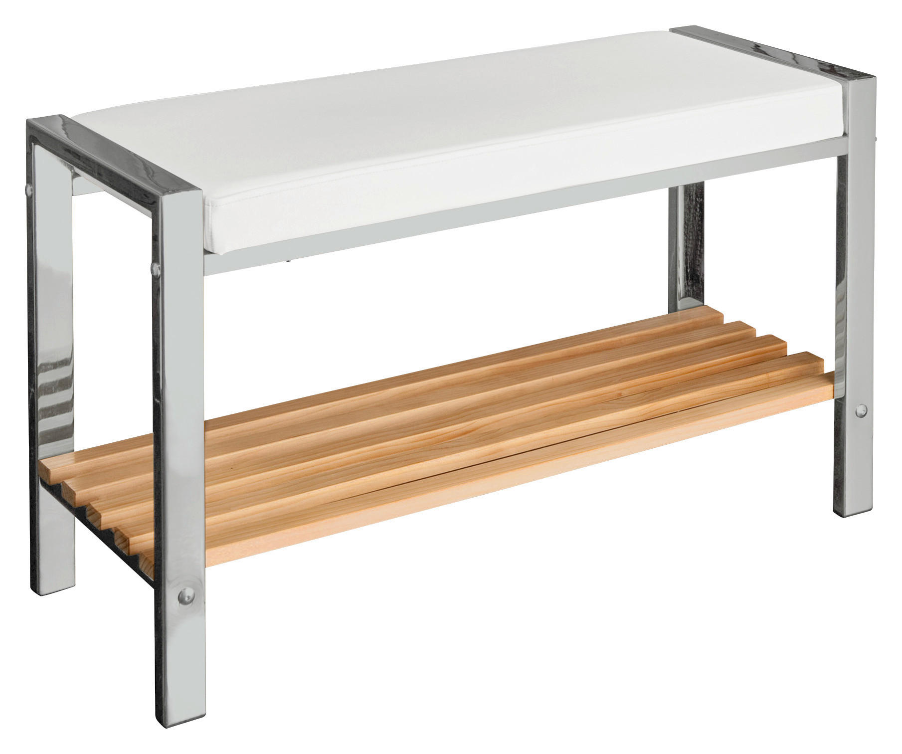BADHOCKER - Chromfarben/Weiß, Basics, Holz/Textil (80/48/31cm)