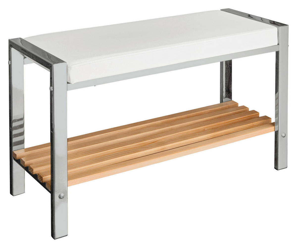 BADHOCKER - Chromfarben/Weiß, Basics, Holz/Textil (80/48/31cm)
