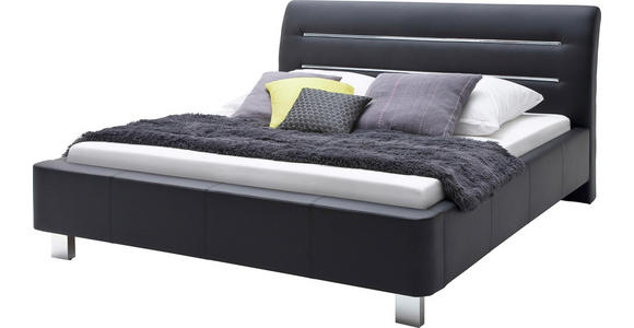 POLSTERBETT Lederlook 180/200 cm - Chromfarben/Schwarz, Design, Textil/Metall (180/200cm) - Voleo