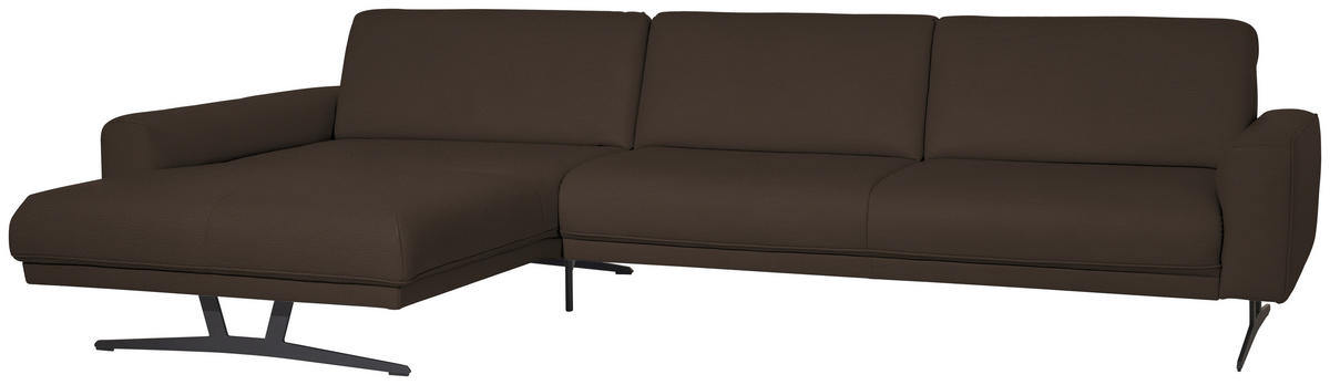 ECKSOFA in Echtleder Dunkelbraun  - Anthrazit/Dunkelbraun, Konventionell, Leder/Metall (179/324cm) - Johann Jakob
