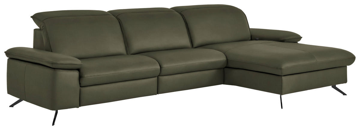ECKSOFA  Echtleder Graugrün  - Schwarz/Graugrün, Design, Leder/Metall (307/169cm) - Beldomo Premium