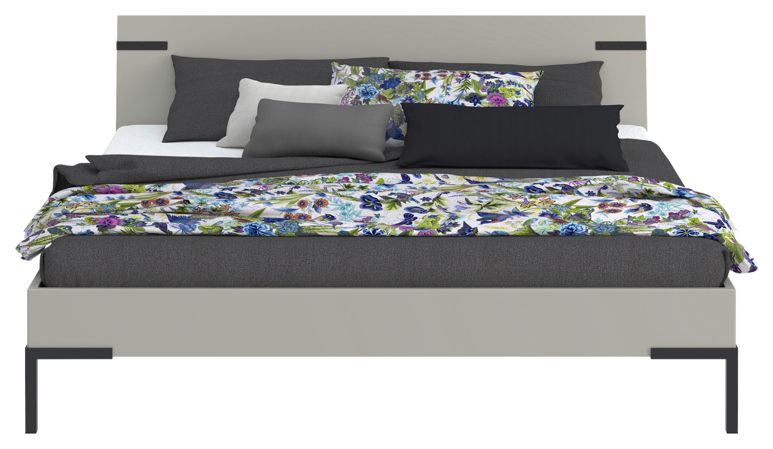 BETT 180/200 cm  in Hellgrau  - Hellgrau/Schwarz, Design, Metall (180/200cm) - Xora
