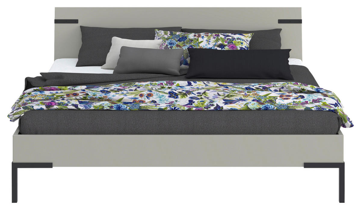 BETT 180/200 cm  in Hellgrau  - Hellgrau/Schwarz, Design, Metall (180/200cm) - Xora