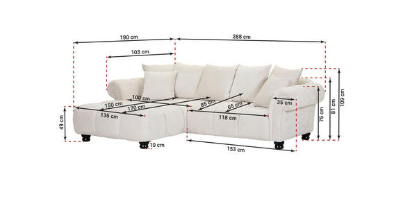 ECKSOFA  in Plüsch Grau  190/288 cm  - Dunkelbraun/Grau, KONVENTIONELL, Holz/Textil (190/288cm) - Carryhome