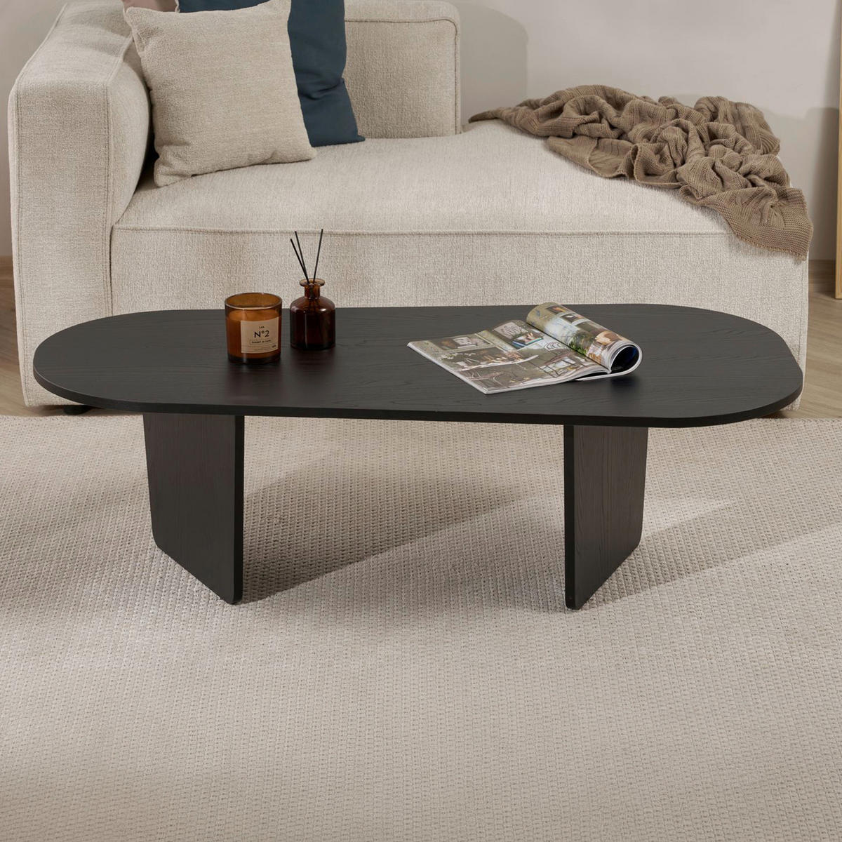 COUCHTISCH Freiform Schwarz  - Schwarz, Design, Holzwerkstoff (130/40/65cm) - MID.YOU
