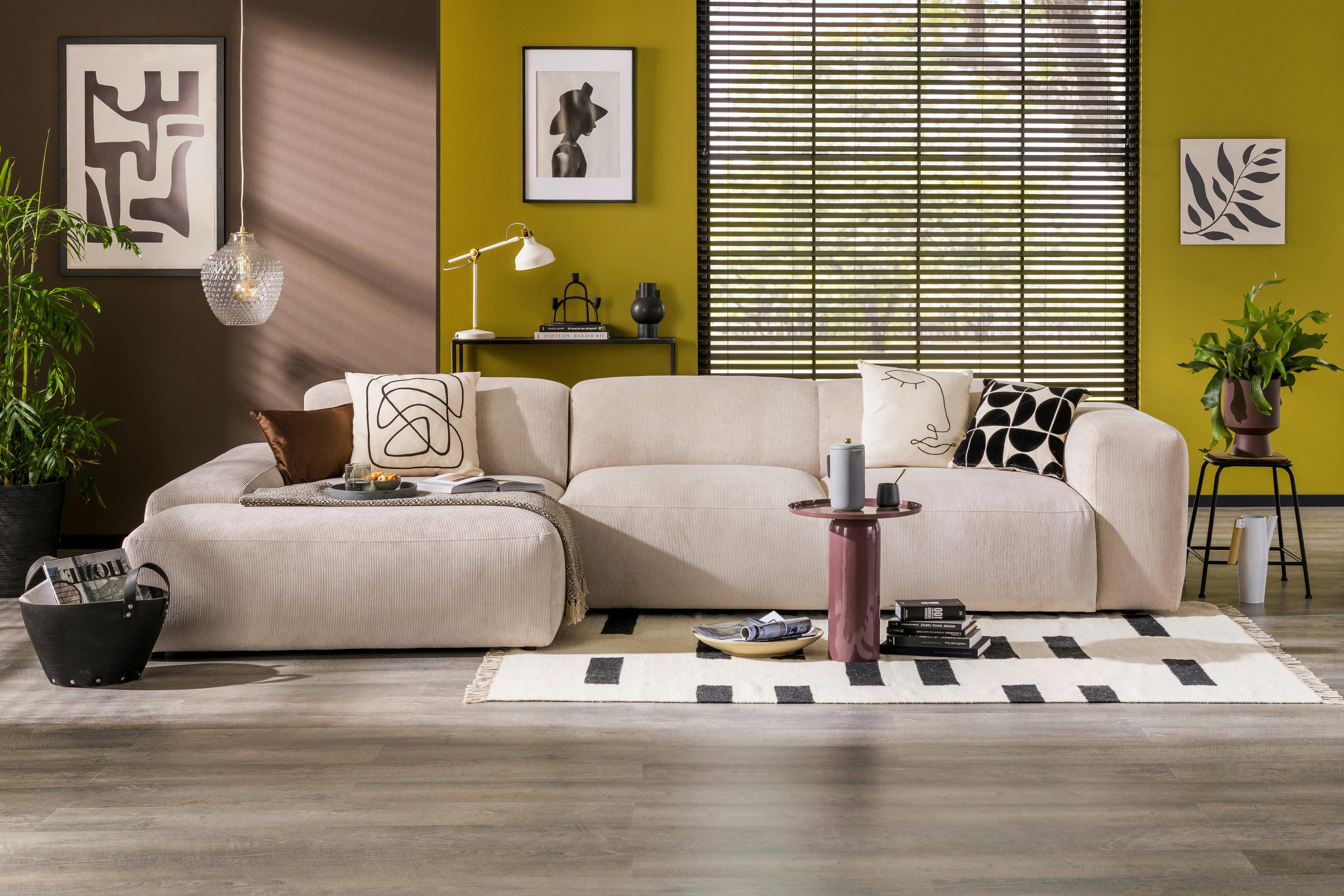 ECKSOFA HANNAH Beige Cord  - Beige/Schwarz, Design, Kunststoff/Textil (170/343cm) - MID.YOU