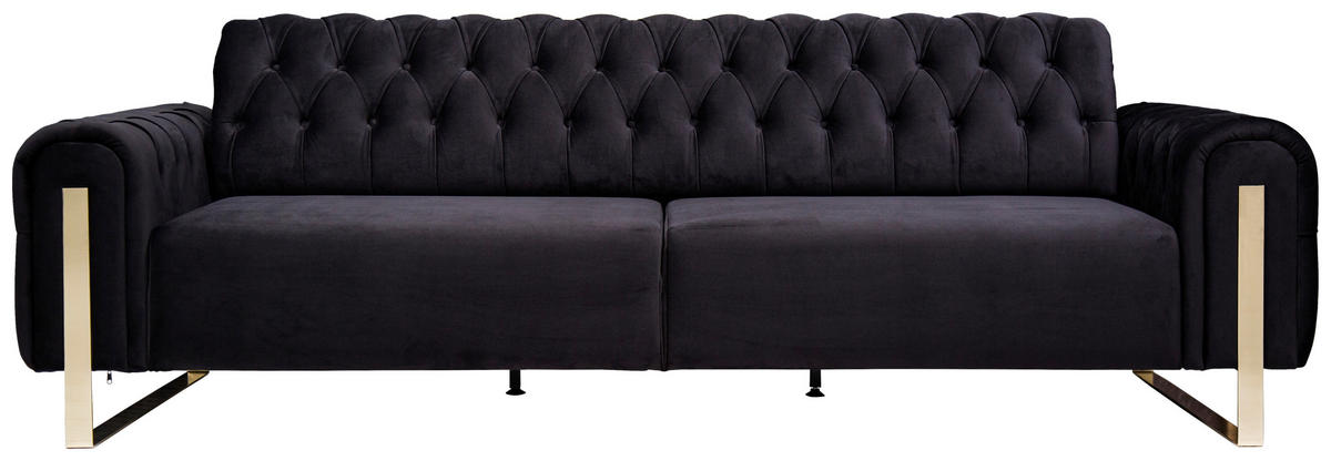 3-SITZER-SOFA  in Velours Schwarz  - Goldfarben/Schwarz, KONVENTIONELL, Textil/Metall (264/90/97cm) - Carryhome