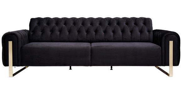 3-SITZER-SOFA  in Velours Schwarz  - Goldfarben/Schwarz, KONVENTIONELL, Textil/Metall (264/90/97cm) - Carryhome