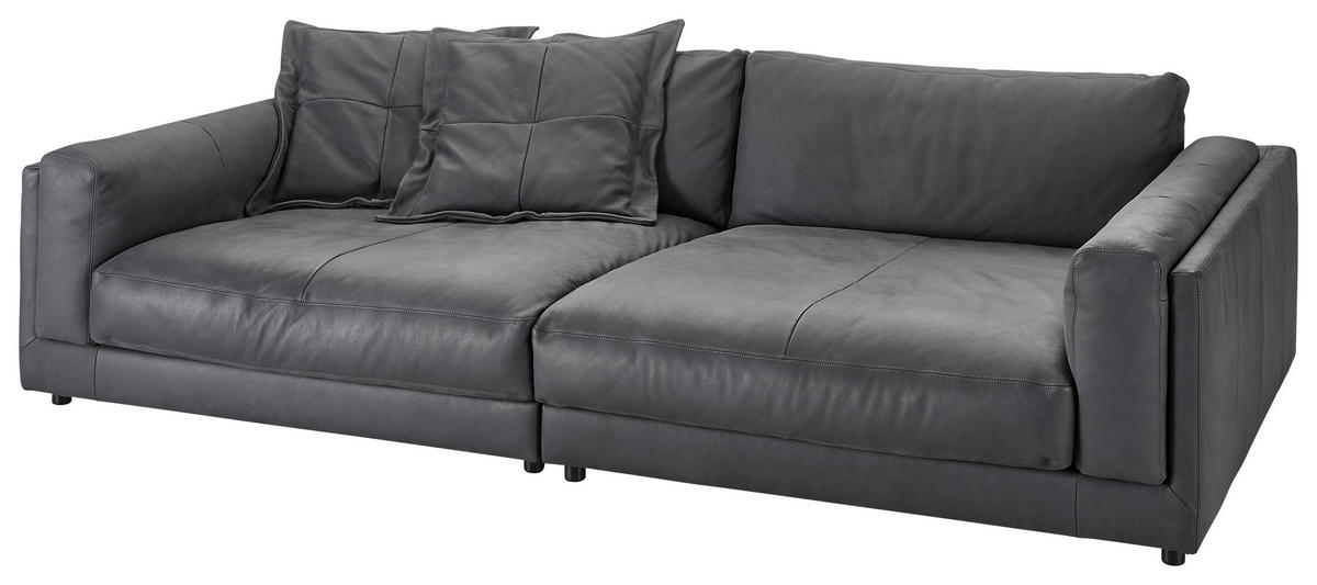 BIGSOFA Echtleder Anthrazit  - Anthrazit/Schwarz, Design, Leder/Kunststoff (294/85/150cm) - Pure Home Lifestyle