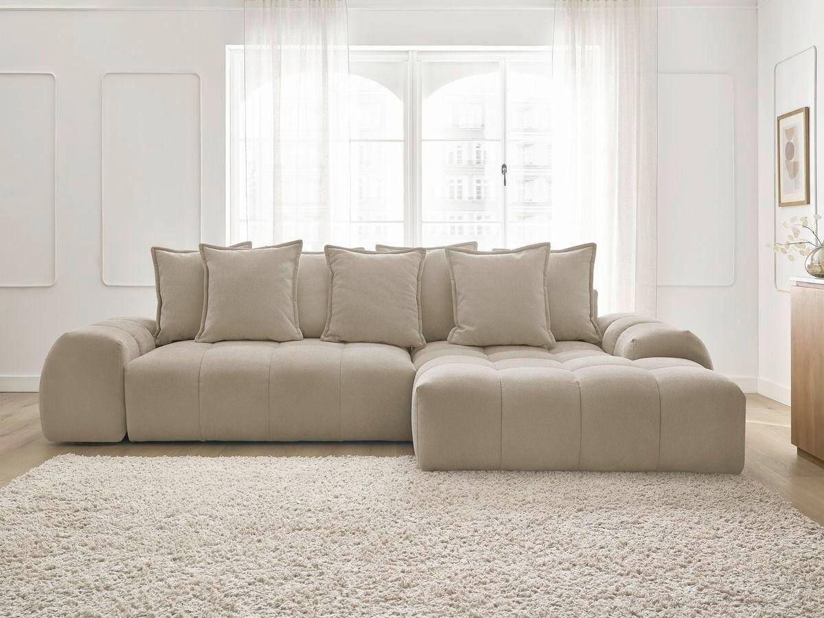ECKSCHLAFSOFA EVEREST  mit Rücken echt, Armteil links, Armteil rechts Struktur Taupe  - Taupe/Schwarz, MODERN, Kunststoff/Textil (318/180cm) - Livetastic