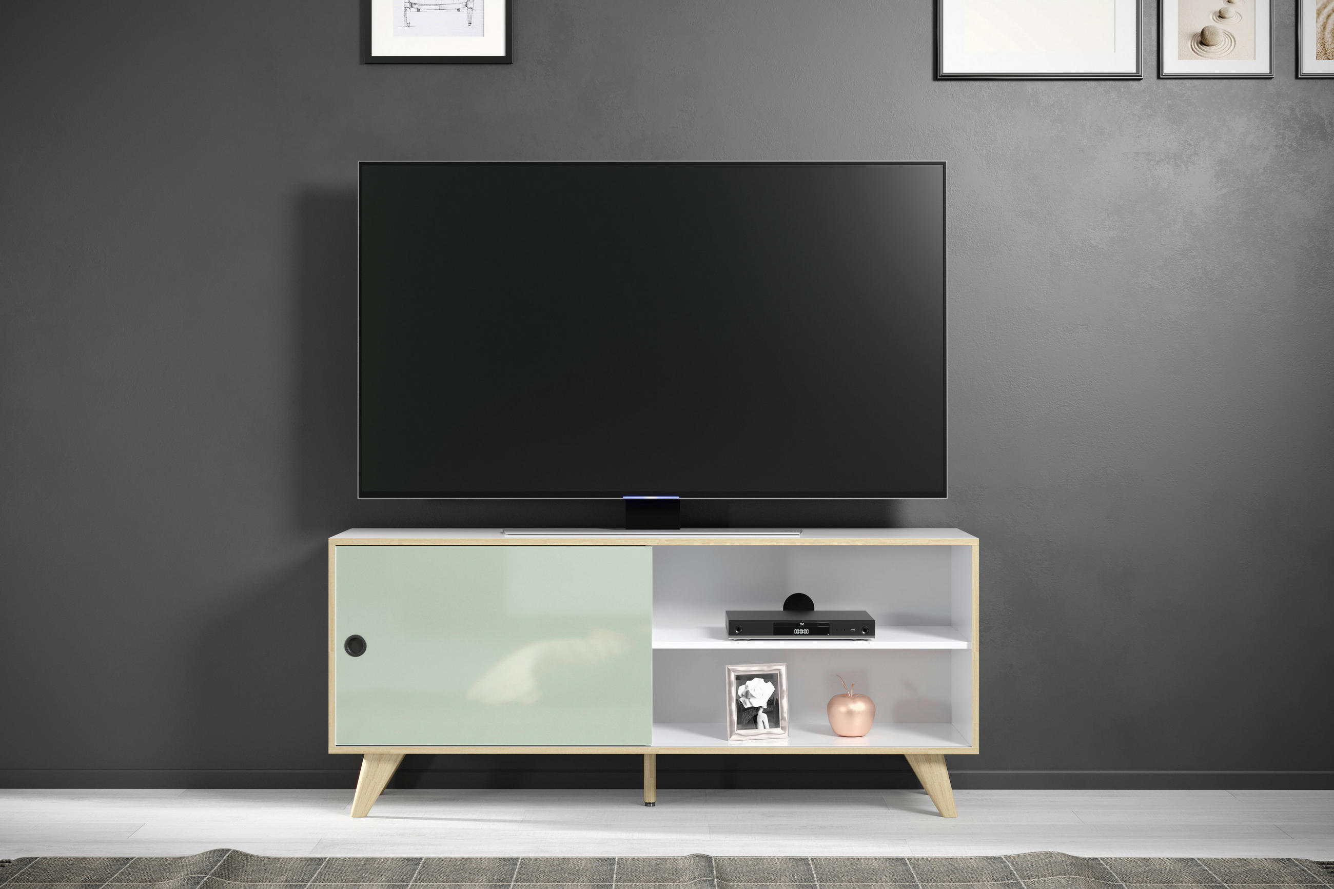 TV-ELEMENT - Eichefarben/Weiß Hochglanz, MODERN, Holzwerkstoff/Kunststoff (145/63/40cm) - Boxxx