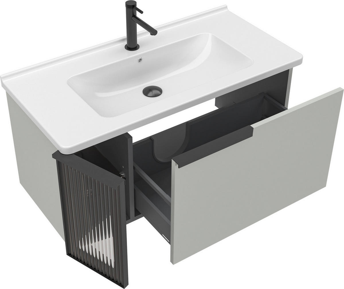 BADEZIMMER 3-teilig  in  - Weiß Hochglanz/Beige, MODERN, Glas/Keramik (100/114/45cm) - MID.YOU