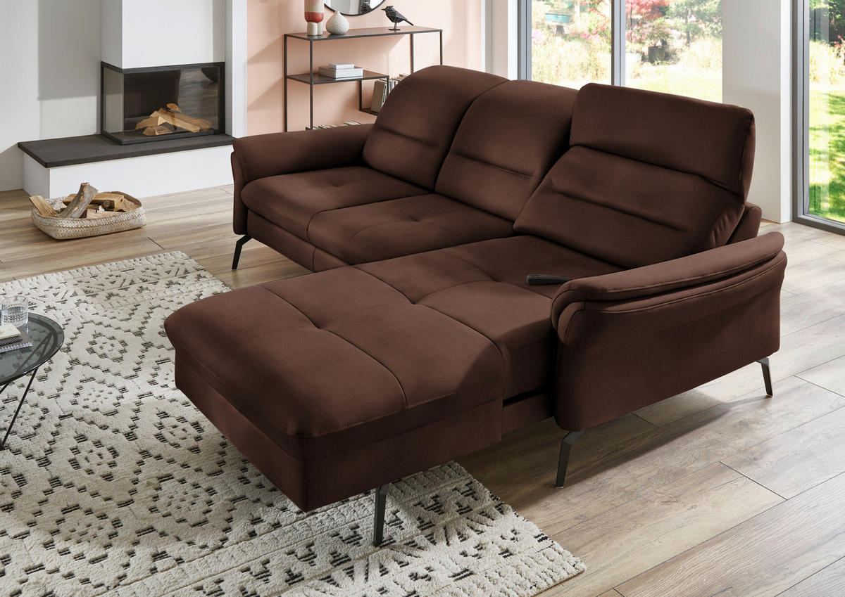 ECKSOFA in Flachgewebe Dunkelbraun  260/181 cm  - Dunkelbraun/Schwarz, KONVENTIONELL, Textil/Metall (260/181cm) - Beldomo Speed