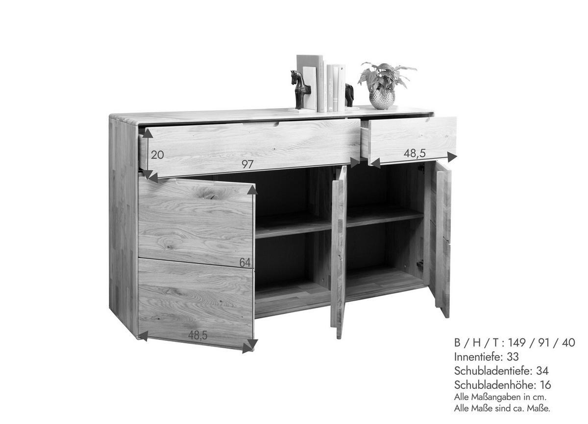 KOMMODE , 149/91/40 cm, 2 Schublade(n)  - Wildeiche, Design, Holz (149/91/40cm) - Livetastic