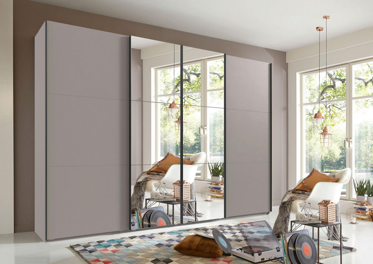 SCHWEBETÜRENSCHRANK 350/216/65 cm 4-türig Sahara  - Schwarz/Sahara, Basics, Glas/Holzwerkstoff (350/216/65cm) - MID.YOU