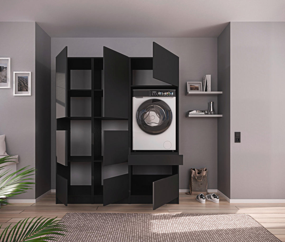 MEHRZWECKSCHRANK 50/200/68 cm  in Anthrazit  - Anthrazit/Schwarz, Design, Holzwerkstoff/Metall (50/200/68cm) - Milino