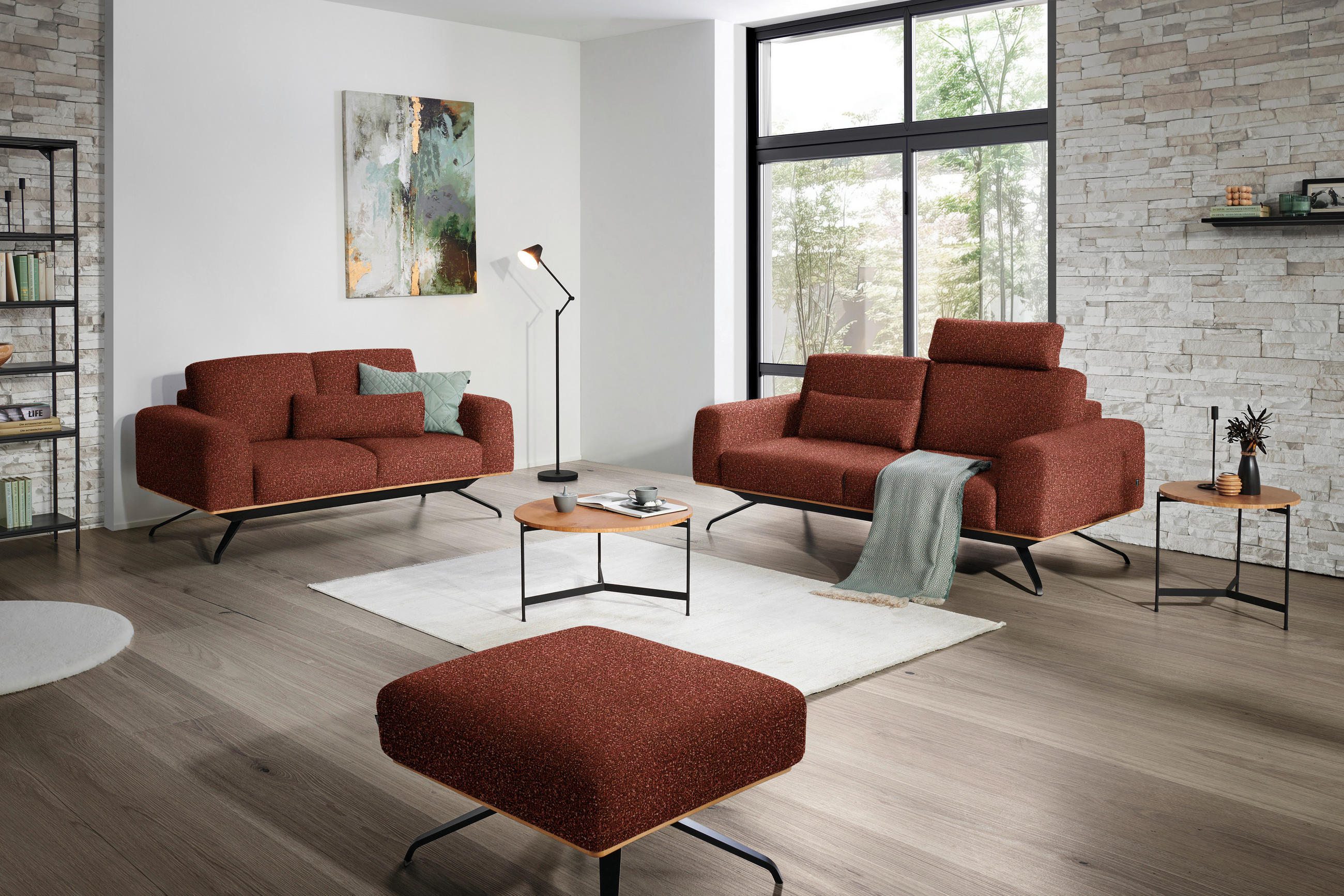 2-SITZER-SOFA in Struktur Rostfarben  - Rostfarben/Schwarz, Design, Holz/Textil (166/85-104/95cm) - Novel
