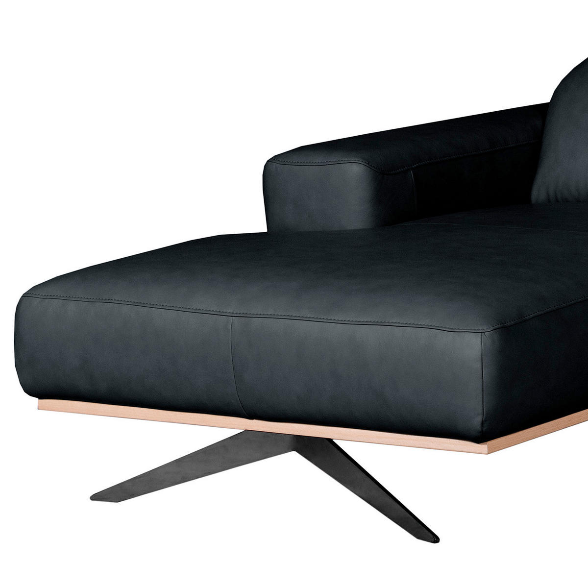 ECKSOFA  in Echtleder Blau Rücken echt, Kopfteilverstellung  187/295 cm  - Blau/Schwarz, Design, Leder/Metall (187/295cm) - Livetastic