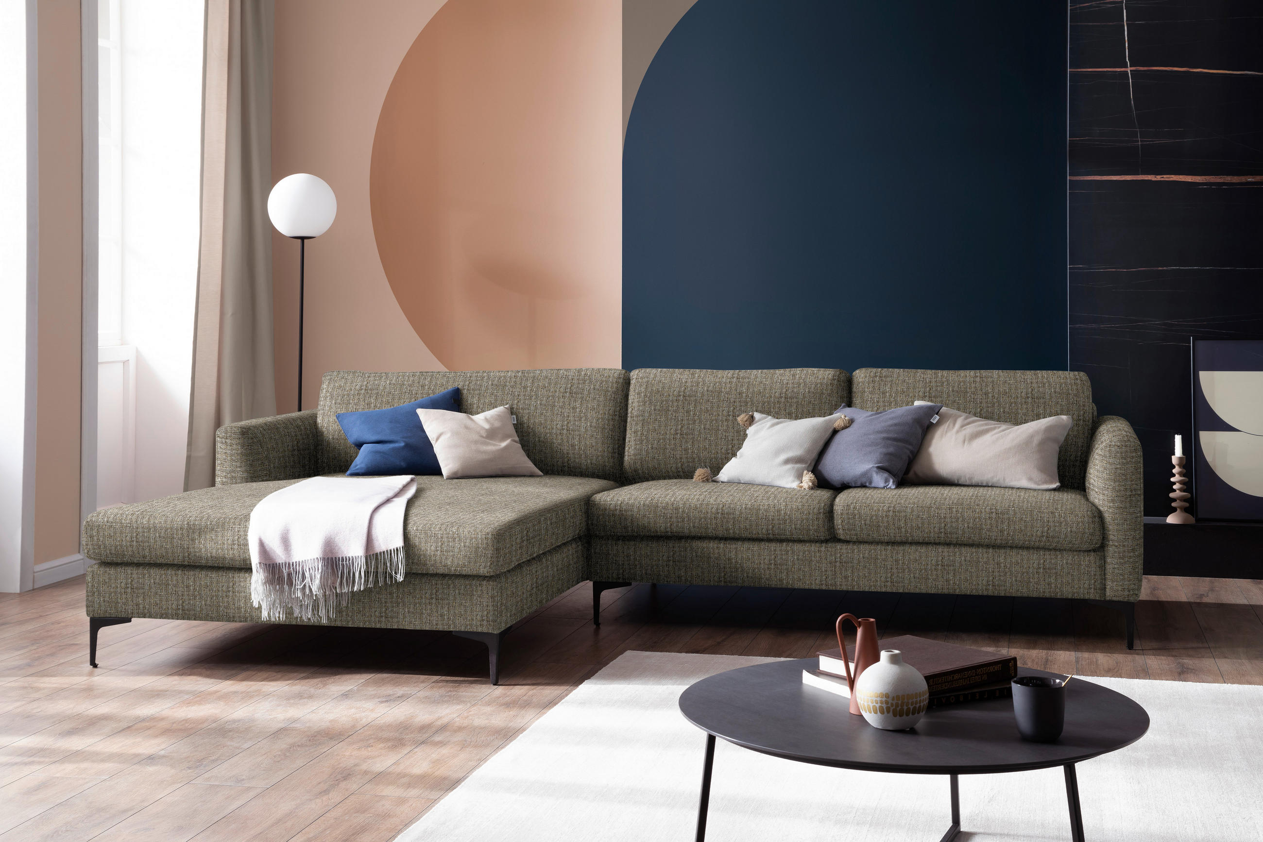 ECKSOFA in Flachgewebe Braun  195/310 cm  - Schwarz/Braun, Design, Textil/Metall (195/310cm) - Schöner Wohnen