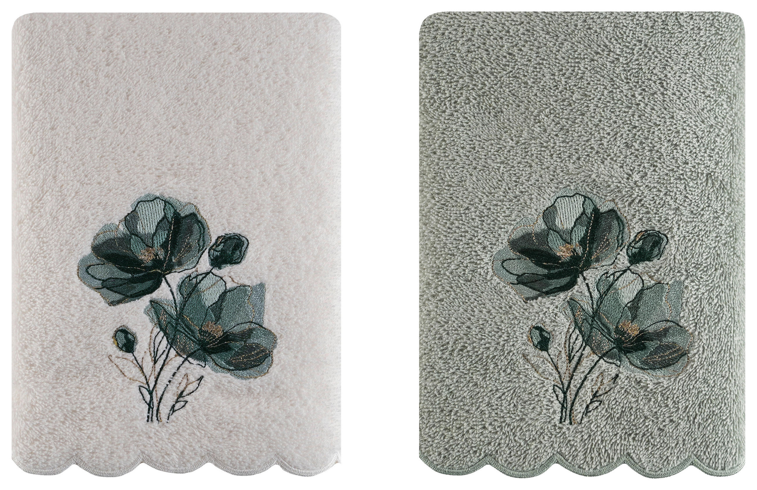 SADA FROTÉ UTERÁKOV, 40/60 cm, biela, šalviovozelená - biela/šalviovozelená, Design, textil (40/60cm) - Esposa