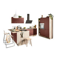 ECKKÜCHE XO 15  in Rot, Tannenholzfarben  - Rot/Tannenholzfarben, Design, Holzwerkstoff/Metall (121,6/280/150cm) - Xora