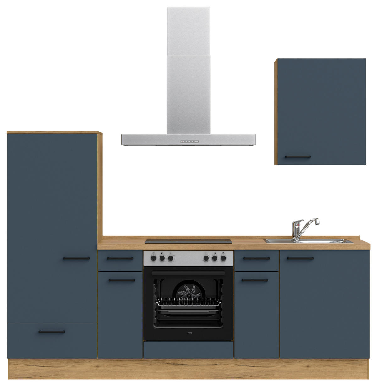 KÜCHENBLOCK Easytouch 240 cm  in Blau, Eichefarben  - Blau/Eichefarben, MODERN, Holzwerkstoff/Metall (240cm) - Nobilia