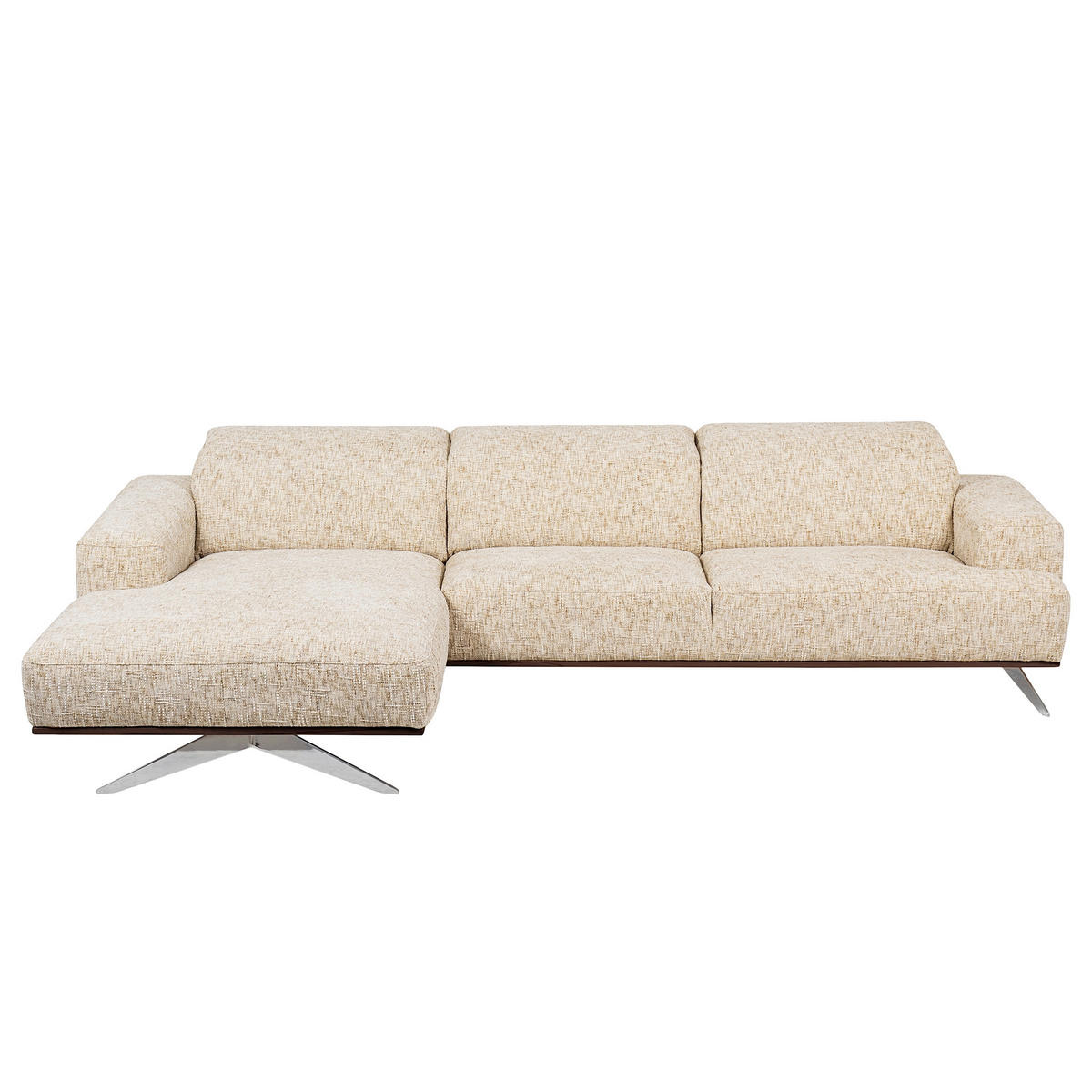 ECKSOFA PORTLAND in Struktur Beige Kopfteilverstellung  187/295 cm  - Chromfarben/Beige, Design, Holz/Textil (187/295cm) - Livetastic