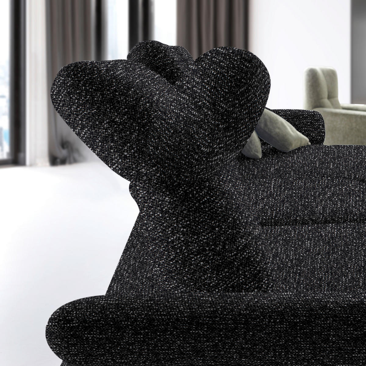 ECKSOFA  in Chenille, Flachgewebe Schwarz  318/165 cm  - Schwarz, Design, Textil/Metall (318/165cm) - Xora