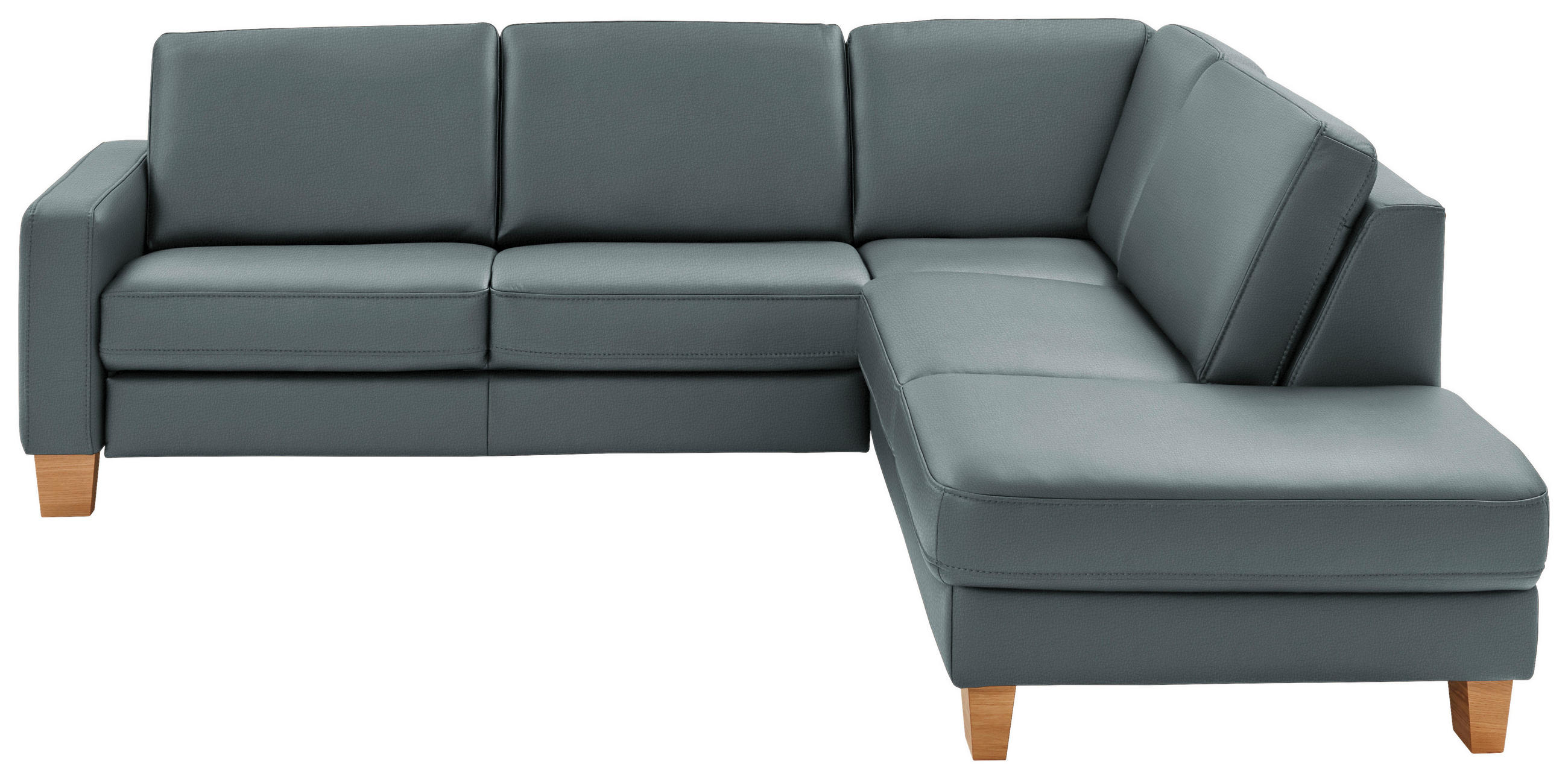 ECKSOFA in Echtleder Blaugrau  - Eiche Bianco/Blaugrau, Konventionell, Leder/Holz (257/235cm) - Valdera