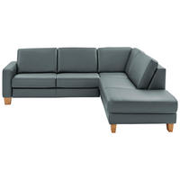 ECKSOFA in Echtleder Blaugrau  - Eiche Bianco/Blaugrau, Konventionell, Leder/Holz (257/235cm) - Valdera
