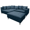 Ecksofa inkl. Hocker in Mikrofaser Dunkelblau  - Schwarz/Dunkelblau, Design, Holz/Textil (174/247cm) - MID.YOU
