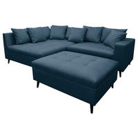 Ecksofa inkl. Hocker in Mikrofaser Dunkelblau  - Schwarz/Dunkelblau, Design, Holz/Textil (174/247cm) - MID.YOU