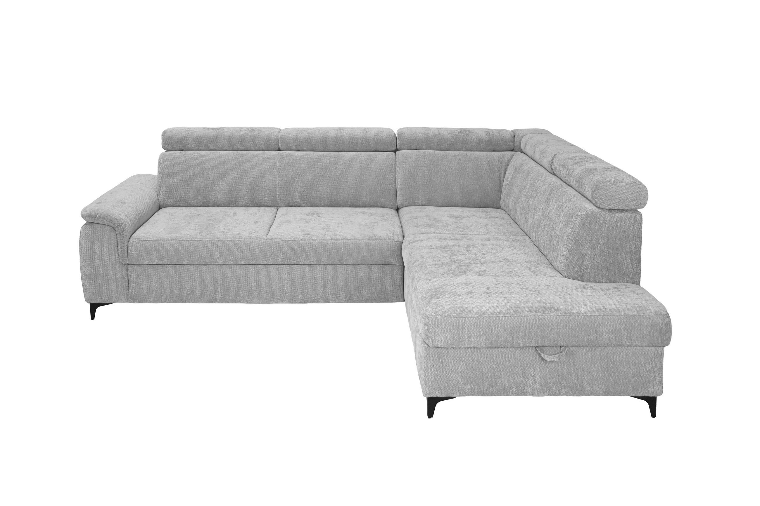ECKSOFA Silberfarben Chenille Bettkasten, Schlaffunktion, Rücken echt, Kopfteilverstellung, Liegefläche im Originalstoff  - Silberfarben/Schwarz, KONVENTIONELL, Textil/Metall (265/206cm) - Carryhome