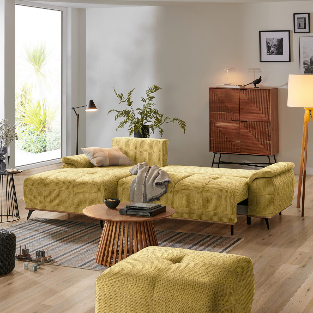 ECKSOFA in Chenille Goldfarben  - Goldfarben/Schwarz, Modern, Textil/Metall (168/262cm) - home24