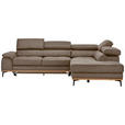 ECKSOFA in Lederlook Braun  - Schwarz/Braun, Natur, Holz/Textil (282/226cm) - Novel